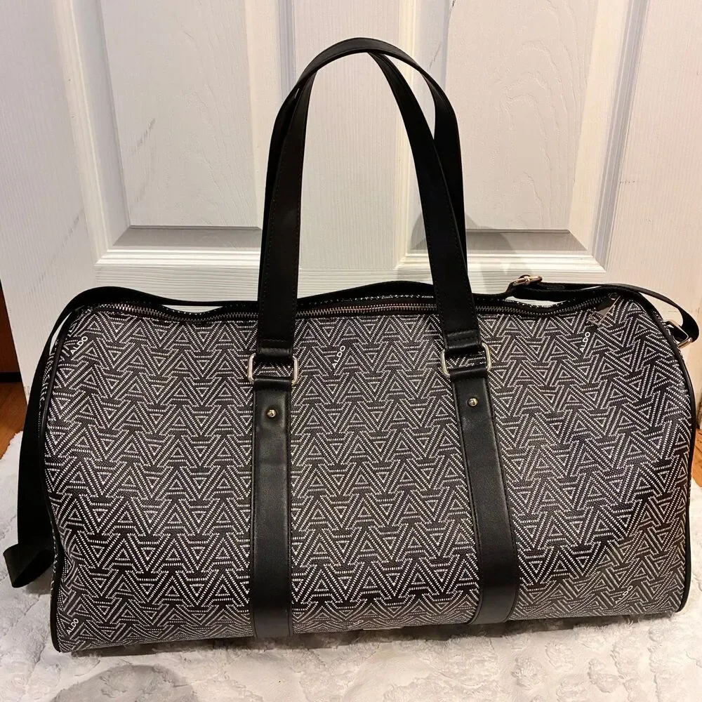 NWOT Aldo Black White Luggage Monogram Signature Weekender Duffle Bag Carry on